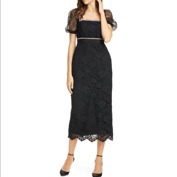 Self Portrait Bead Trim Lace Midi Dress - Picture 2 of 6